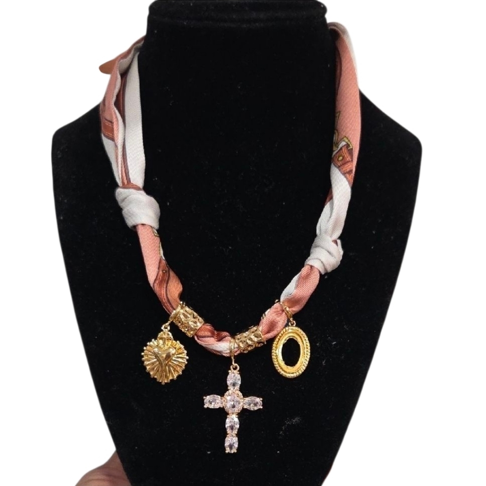 🤎🔹️Gemelli 🔹️ Beautiful Satin Brown Scarf  Adjustable Necklace with Charms